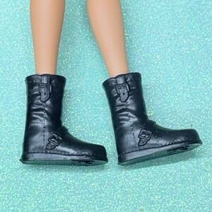 Barbie Mattel Black Buckle Boots Doll Shoes  Accessory Pair for Arched Feet